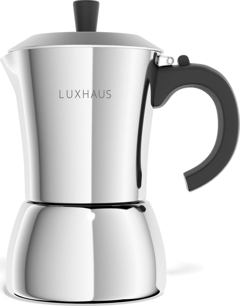 LUXHAUS وعاء موكا لوكس هاوس - صانع إسبريسو على الموقد 9 أكواب - صانع قهوة موكا إيطالي وكوبي من الفولاذ المقاوم للصدأ 100%  - Image 1